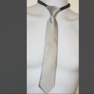 Grey Ribbed Kids Tie Adjustable Elastic Neck Clasp